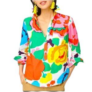 J.Crew Womens Floral Print Button-Up Shirt Size 2 Classic Fit Cotton Multicolor